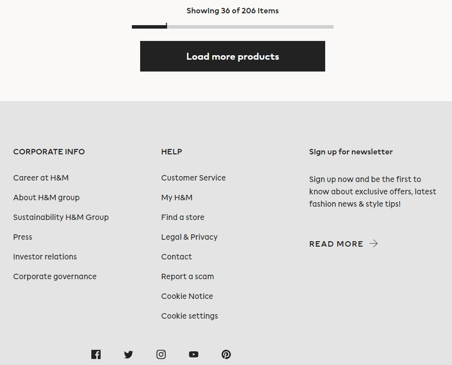 Access to the footer